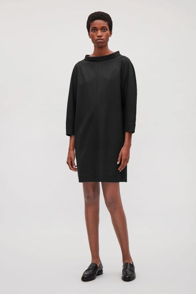 Shop Cos Wide-neck Wool Dress In Black
