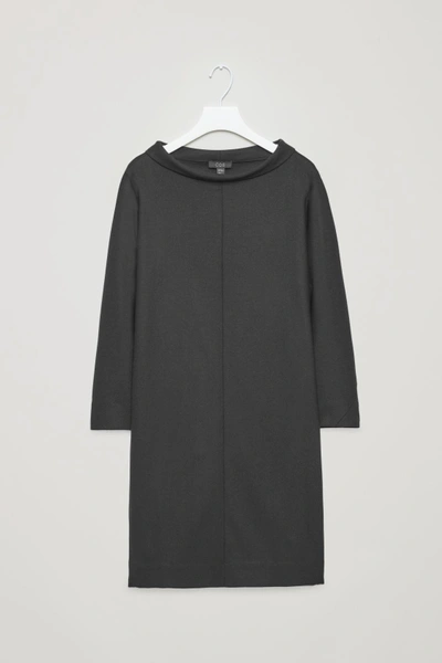 Shop Cos Wide-neck Wool Dress In Black