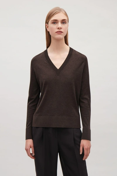 Shop Cos Silk-cotton Knit Top In Brown