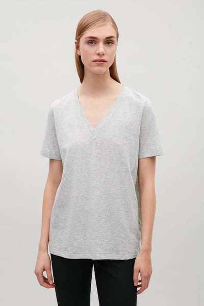 Shop Cos V-neck Cotton T-shirt In Grey