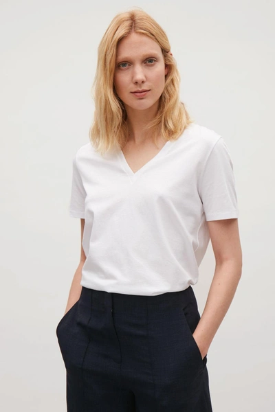 Shop Cos V-neck Cotton T-shirt In White