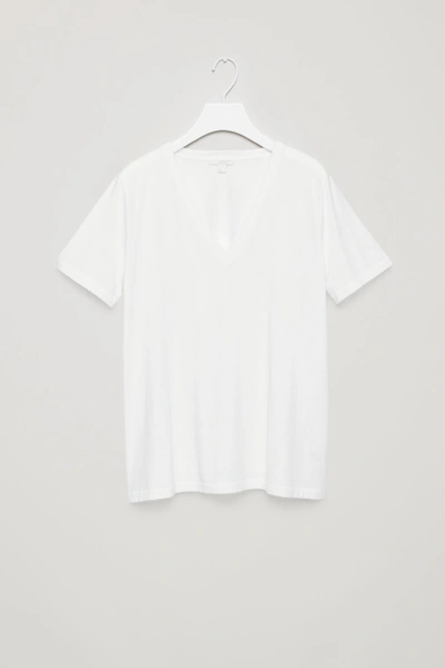 Shop Cos V-neck Cotton T-shirt In White