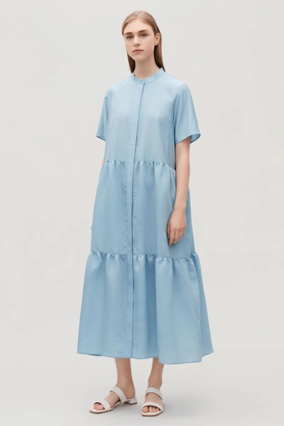 Shop Cos Short-sleeved Gathered Dress In Blue