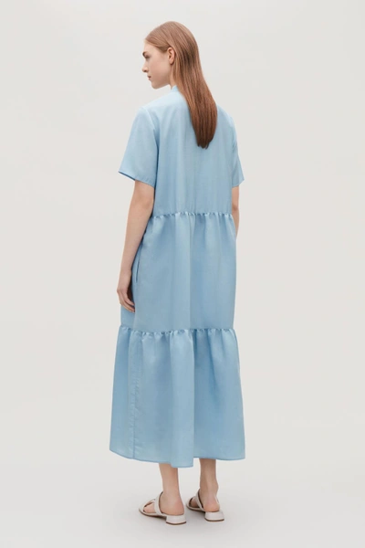 Shop Cos Short-sleeved Gathered Dress In Blue