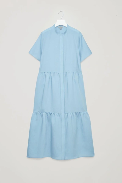 Shop Cos Short-sleeved Gathered Dress In Blue