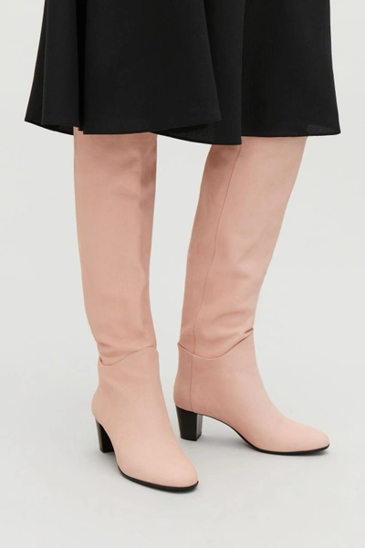 Shop Cos Knee-high Leather Boots In Beige