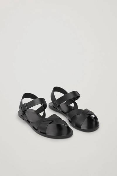 Cos Crossover Leather Sandals In Black | ModeSens