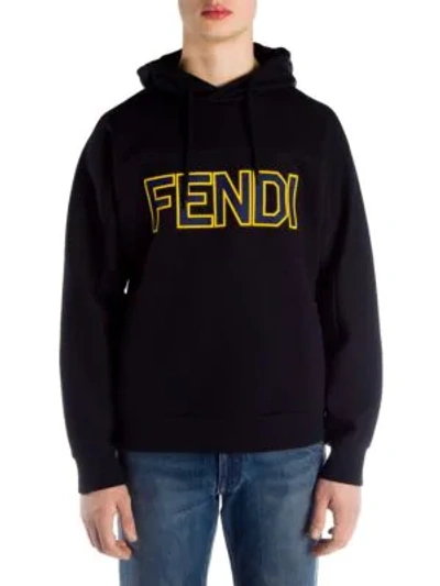 Shop Fendi Logo Hoodie In Night Blue