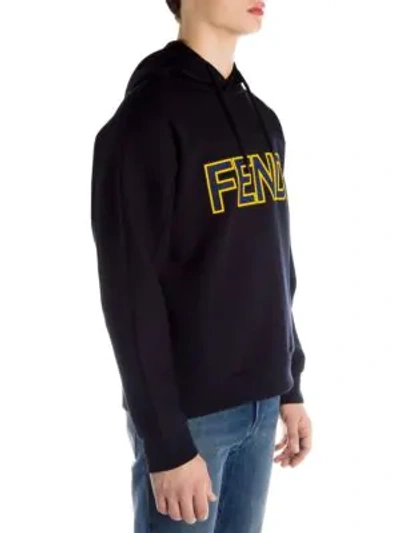 Shop Fendi Logo Hoodie In Night Blue