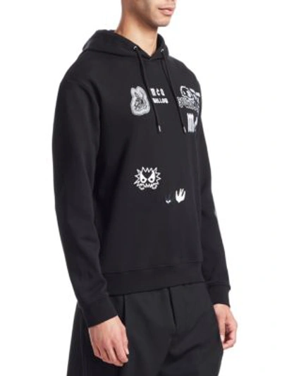 Shop Mcq By Alexander Mcqueen Monster Embroidered Hoodie In Darkest Black