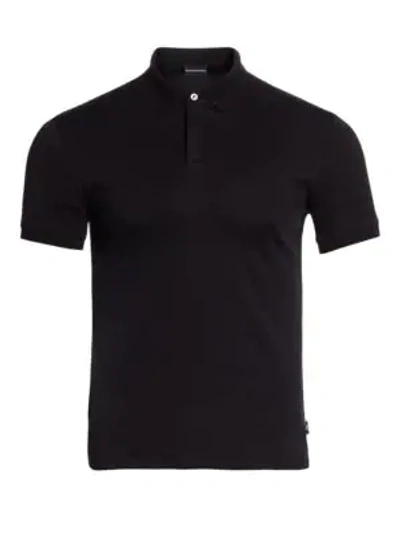 Shop Emporio Armani Textured Collar Slim-fit Polo Shirt In Black