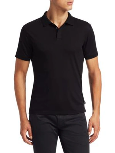 Shop Emporio Armani Textured Collar Slim-fit Polo Shirt In Black