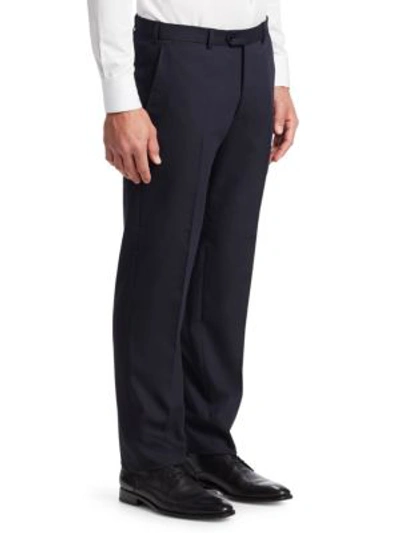 Shop Emporio Armani G Line Tonal Stripe Stretch Wool Pants In Navy