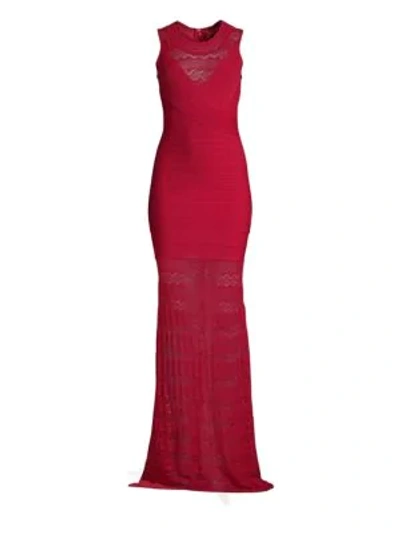 Shop Herve Leger Knit Bandage Gown In Lipstick Red