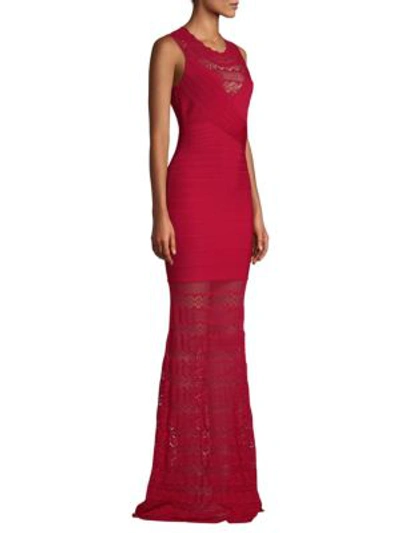 Shop Herve Leger Knit Bandage Gown In Lipstick Red