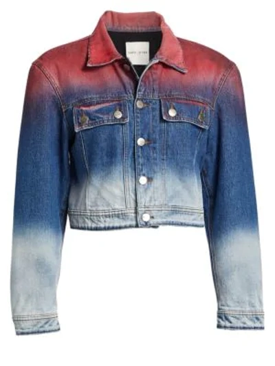 Shop Each X Other Dip Dyed Cropped Denim Jacket In Red Blue Sky