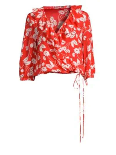 Shop Rixo London Sofia Floral Silk Blouse In Abstract Daisy Red White