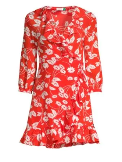 Shop Rixo London Abigail Floral Silk Wrap Dress In Abstract Daisy Red White