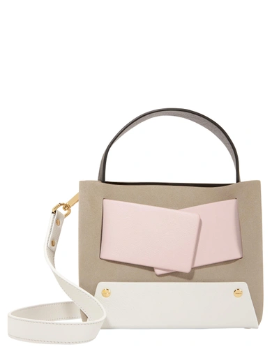 Shop Yuzefi Dinky Leather Strap Suede Bag In Beige