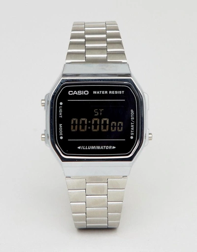 Shop Casio A168w Digital Bracelet Watch In Silver/black Mirror