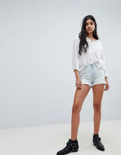 Shop One Teaspoon Bonita High Rise Denim Shorts With Raw Hem - Blue