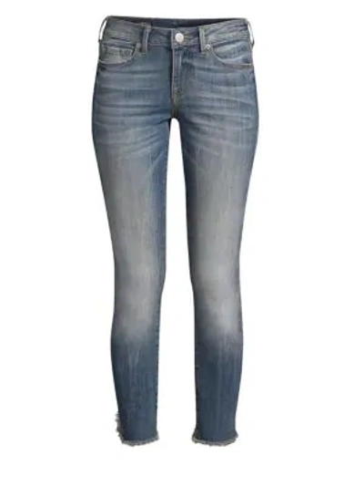 Shop True Religion Halle Fringe-zip Hem Skinny Jeans In Faed Seasoned Blue