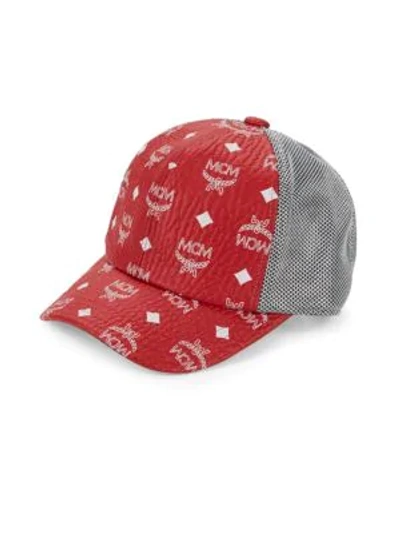 Shop Mcm Visetos Mesh Cap In Red White