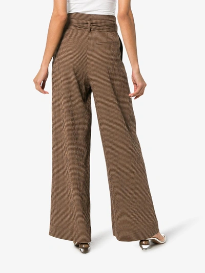 Shop Nanushka Nevada Gingham Wool Blend Wide-leg Trousers In Brown