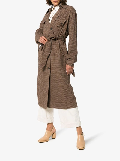 Shop Nanushka Noir Gingham Wool Blend Trench Coat In Brown