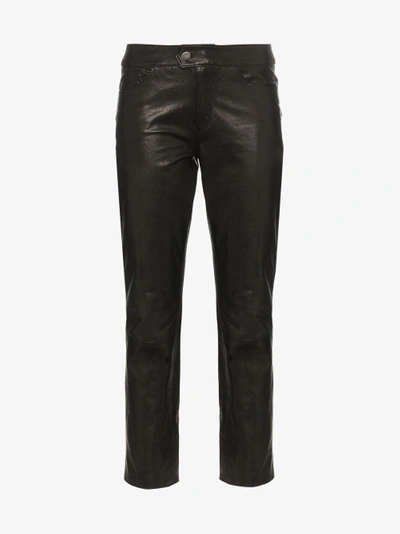 Shop Skiim Jean Leather Slim-fit Trousers In Black
