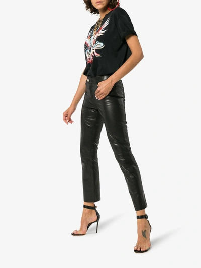 Shop Skiim Jean Leather Slim-fit Trousers In Black