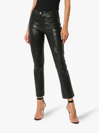 Shop Skiim Jean Leather Slim-fit Trousers In Black