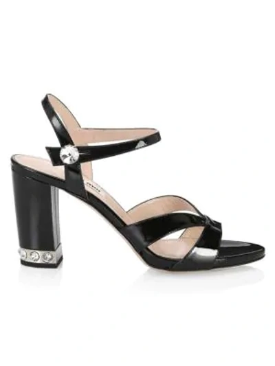 Shop Miu Miu Crystal-embellished Leather Slingback Sandals In Black