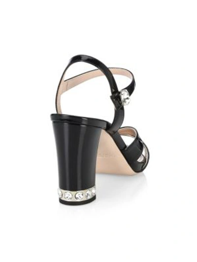 Shop Miu Miu Crystal-embellished Leather Slingback Sandals In Black