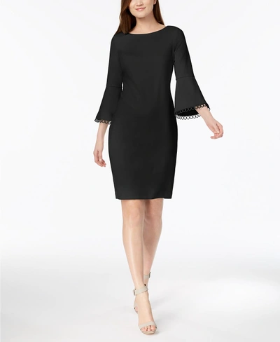 Shop Calvin Klein Bell-sleeve Sheath Dress In Black
