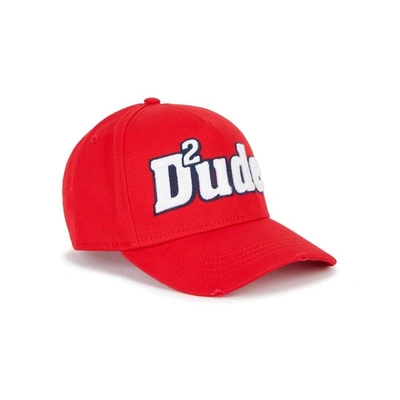 Shop Dsquared2 Dude Embroidered Cotton Twill Cap In Red