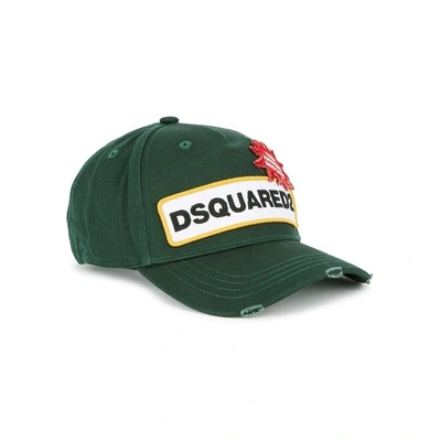 Shop Dsquared2 Green Embroidered Cotton Twill Cap In Dark Green