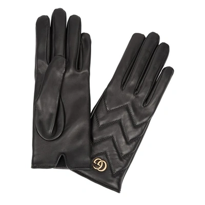 Shop Gucci Gg Marmont Leather Gloves In Black