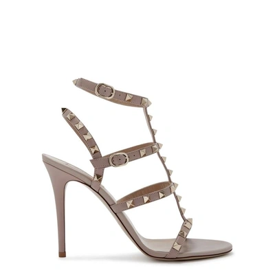 Shop Valentino Rockstud 100 Blush Leather Sandals In Nude
