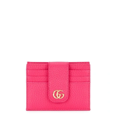 Shop Gucci Gg Marmont Mini Leather Cardholder In Fuchsia