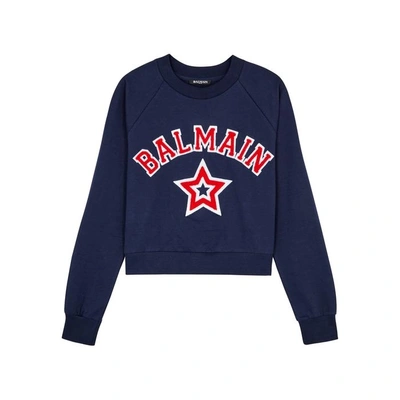 Shop Balmain Logo-appliquéd Cotton Sweatshirt In Blue