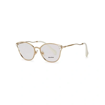 Shop Miu Miu Faux Pearl-embellished Optical Glasses In Gold
