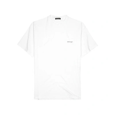 Shop Balenciaga White Logo-print Cotton T-shirt