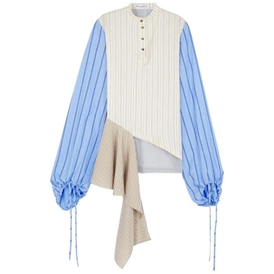 Shop Jw Anderson Striped Asymmetric Silk And Cotton Blouse In Blue