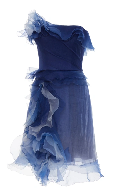Shop Marchesa Strapless Ombre Dress In Blue