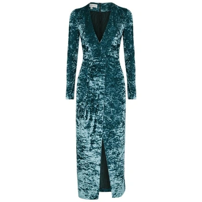 Shop Galvan Cloud Teal Velvet Midi Dress In Light Blue