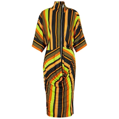 Shop Jw Anderson Striped Draped Jersey Midi Dress In Multicoloured