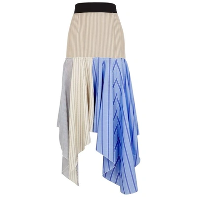Shop Jw Anderson Striped Asymmetric Silk And Cotton Skirt In Blue