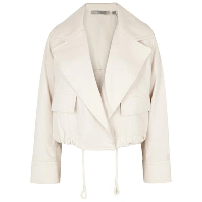 Shop Vince Ecru Cropped Cotton Twill Jacket In Cream