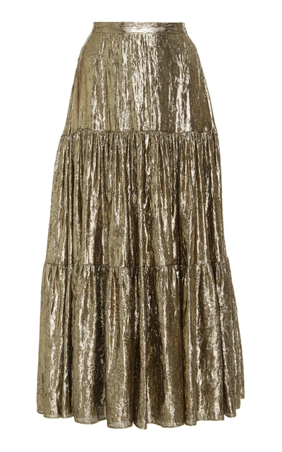 Shop Michael Kors Tiered Midi Skirt In Gold